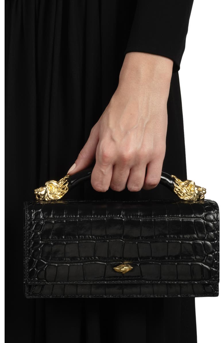 Alexis Bittar Lioness Croc Embossed Leather Bag, Alternate, color, Black