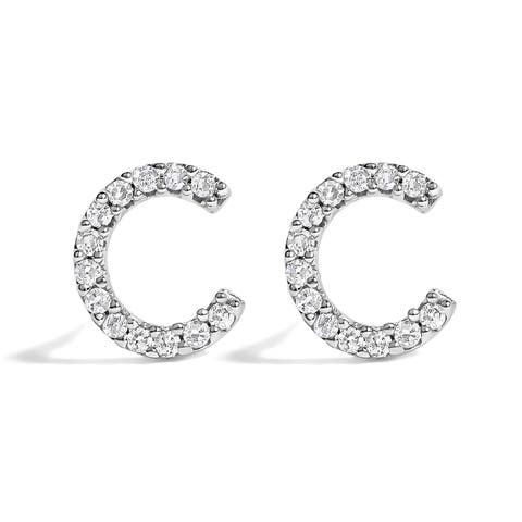 10K Gold 1/10 Cttw Diamond Initial "A" to "Z" Stud Earring