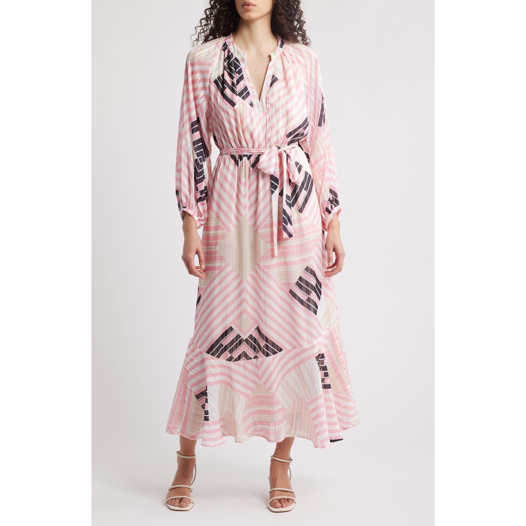 CIEBON CIEBON GAELEY PRINT TIE WAIST LONG SLEEVE MAXI DRESS