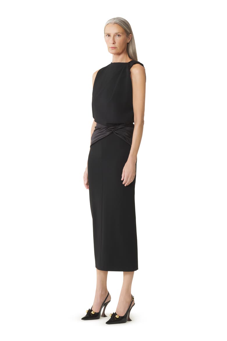 Black Midi Dress In Jersey And Satin, Alternate, color, Black