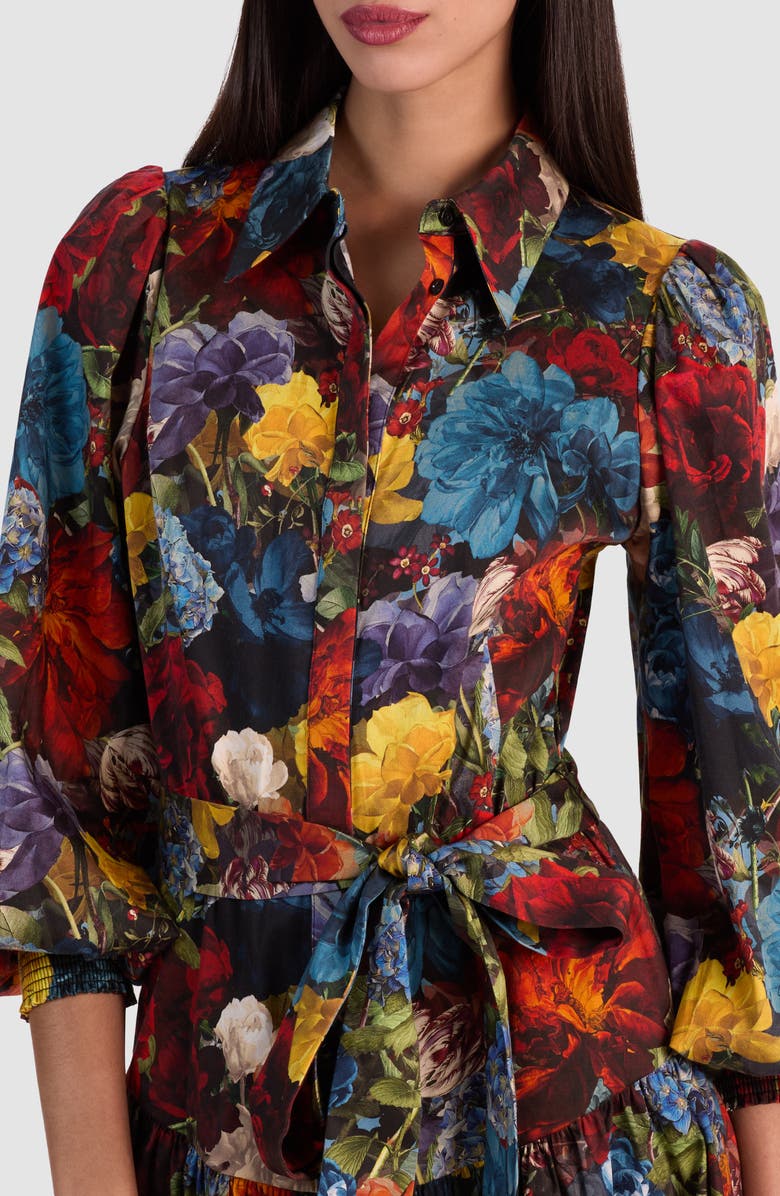 Alice + Olivia Lily Long Sleeve Floral Shirtdress, Alternate, color, Flourish