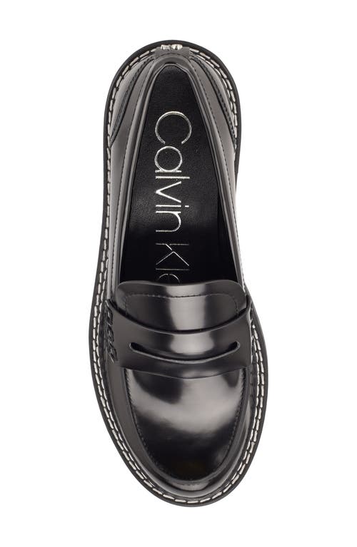 Calvin Klein Suzie 2 Womens Patent Lug Sole Penny Loafers In Black