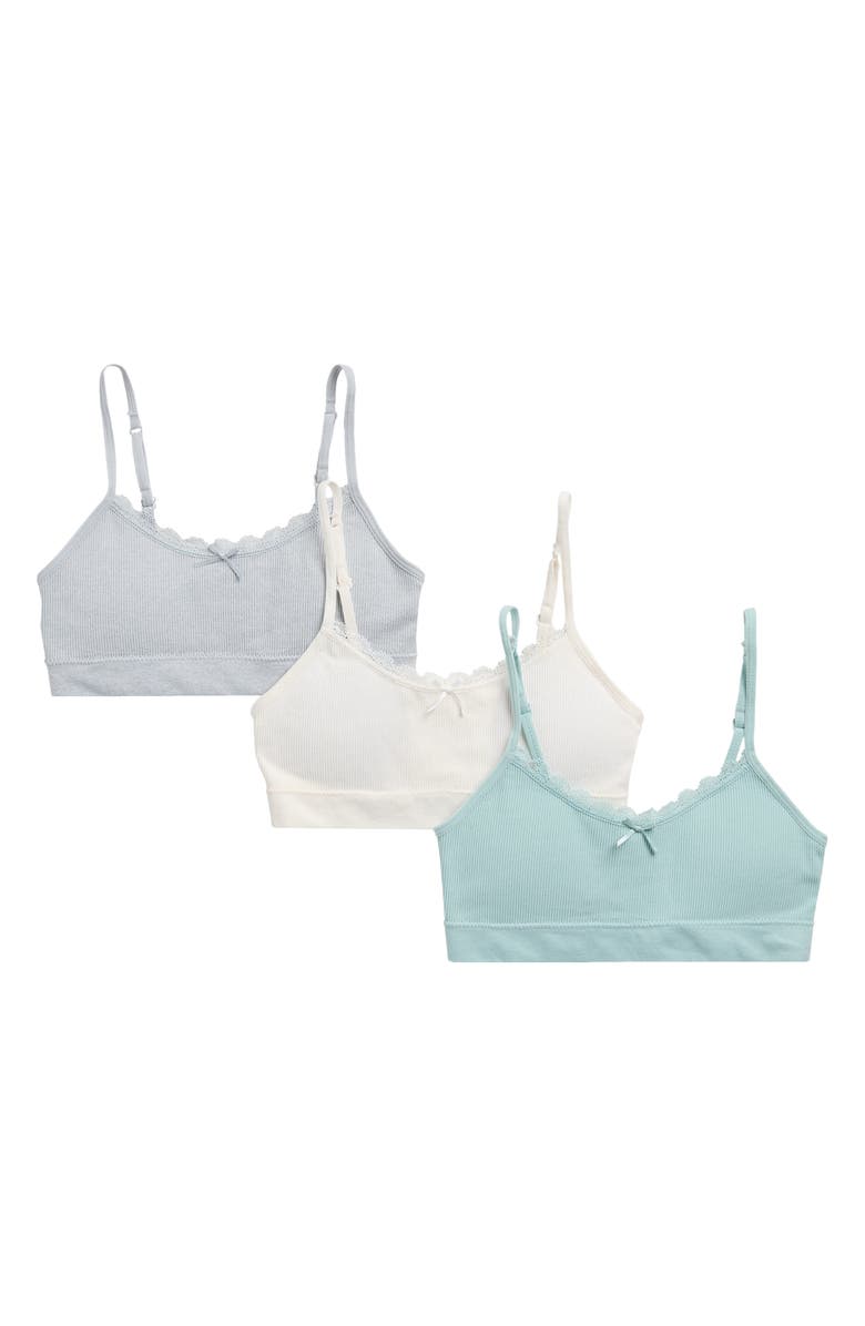 Laura Ashley Kids' Assorted 3-Pack Lace & Bow Bralettes, Main, color, Pistachio Coconut