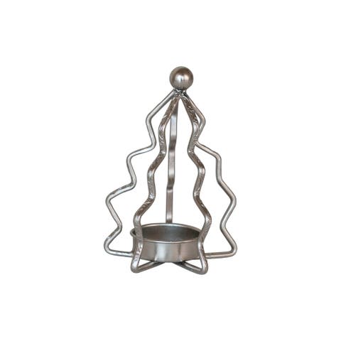 Metal Tree Shaped Tealight Holder, Silver Finish