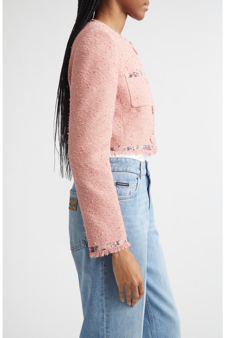 Floral Trim Crop Tweed Jacket, Alternate, color, ROSA POLVERE SCURO