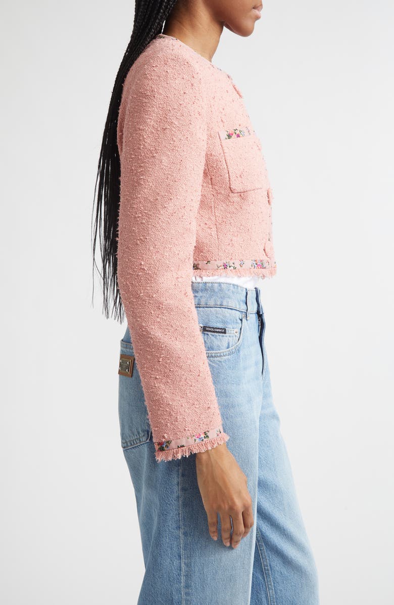 Dolce&Gabbana Floral Trim Crop Tweed Jacket, Alternate, color, Rosa Polvere Scuro