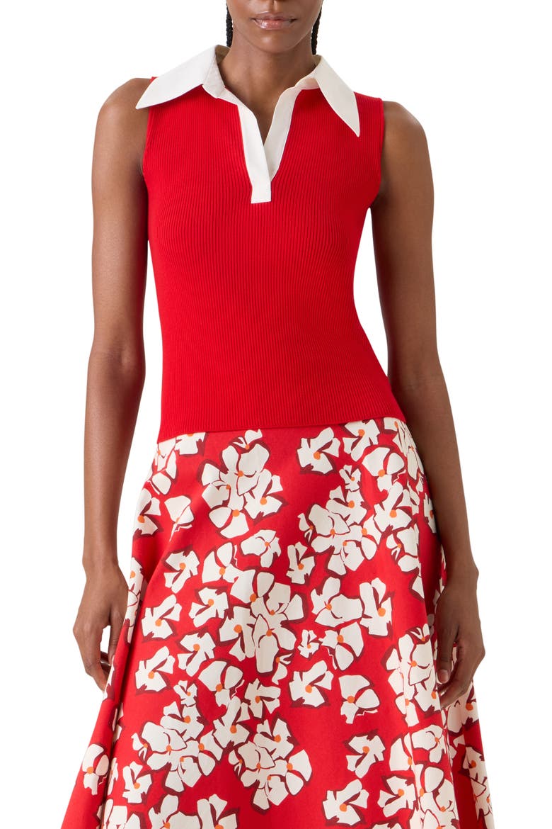 Fitted Colorblock Virgin Merino Wool Polo Sweater Vest, Main, color, RED-CREAM