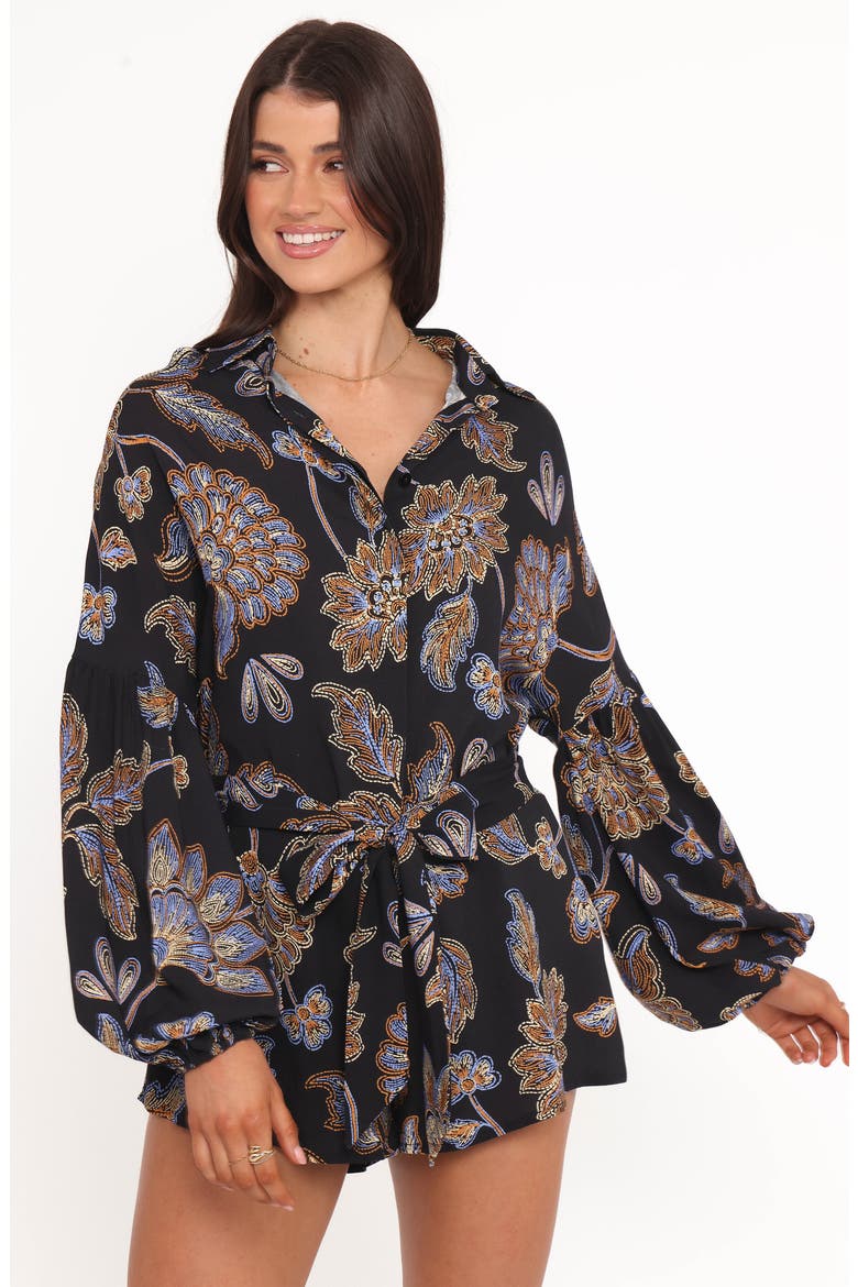 Pali Floral Long Sleeve Romper, Alternate, color, BLACK FLORAL