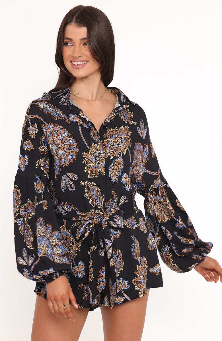 Petal & Pup Pali Floral Long Sleeve Romper, Alternate, color, Black Floral