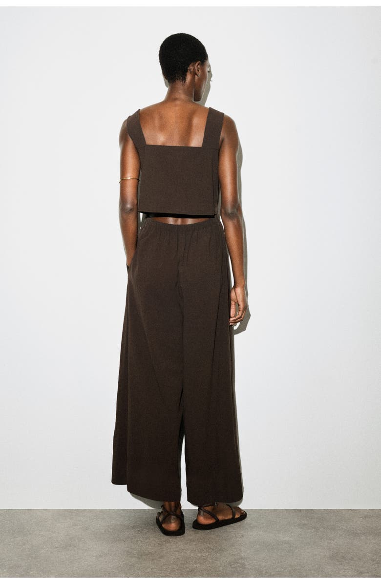 COS Open-back Seersucker Wide-leg Jumpsuit, Alternate, color, Brown