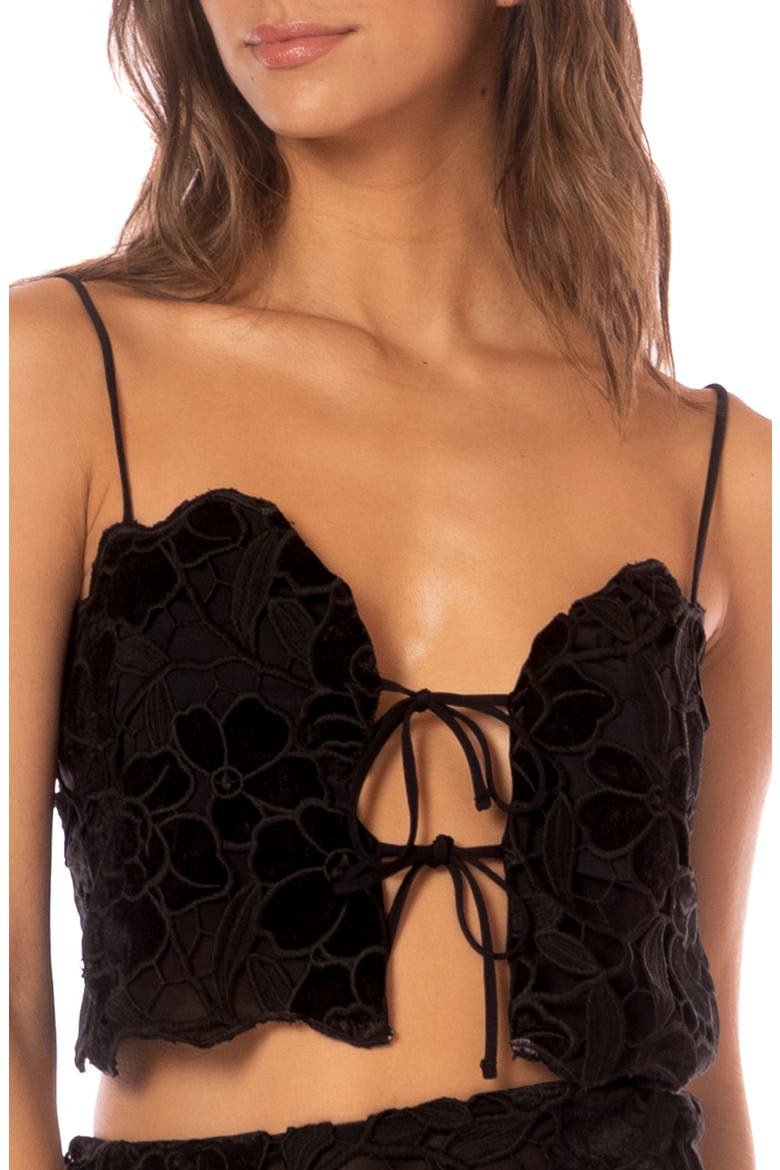 Christa Front Tie Lace Swim Top, Main, color, BLACK