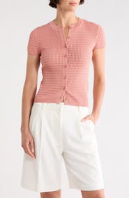 Calvin Klein Pointelle Short Sleeve Button Front Cardigan