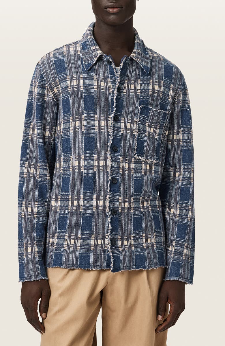 AllSaints Troppo Plaid Frayed Trim Button-Up Shirt, Main, color, Moonstone Blue