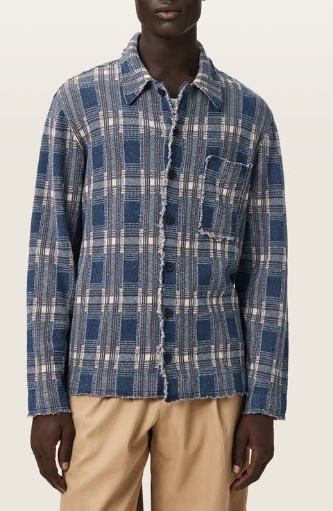 Troppo Plaid Frayed Trim Button-Up Shirt