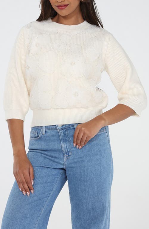 Rain And Rose Floral Embroidered Sweater In White