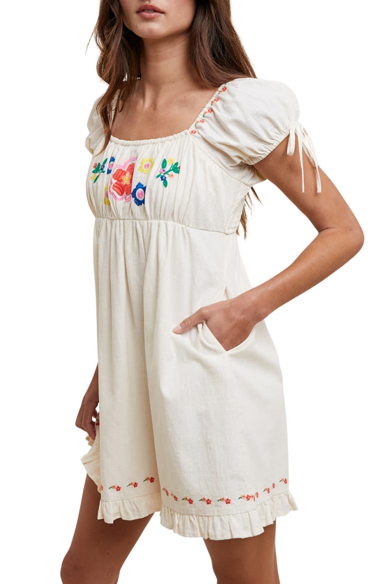 Floral Embroidered Puff Sleeve Cotton Minidress, Alternate, color, ECRU