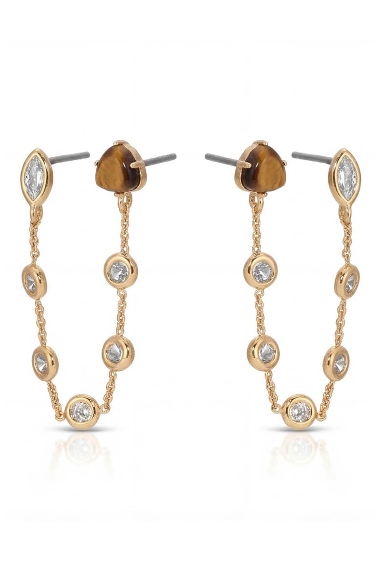 Tiger's Eye & Cubic Zirconia Double Piercing Stud Earrings, Alternate, color, TIGERS EYE