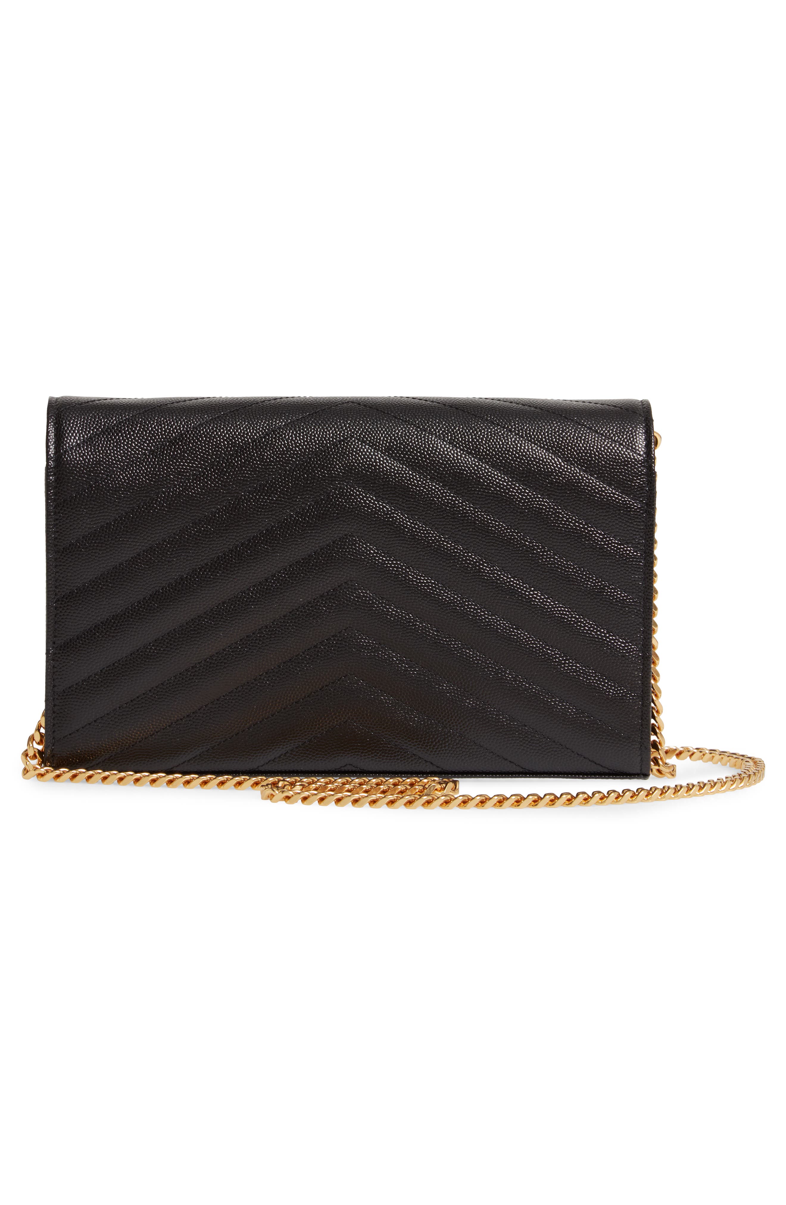 Saint Laurent Monogram Pebbled Leather Wallet on a Chain, Alternate, color, 