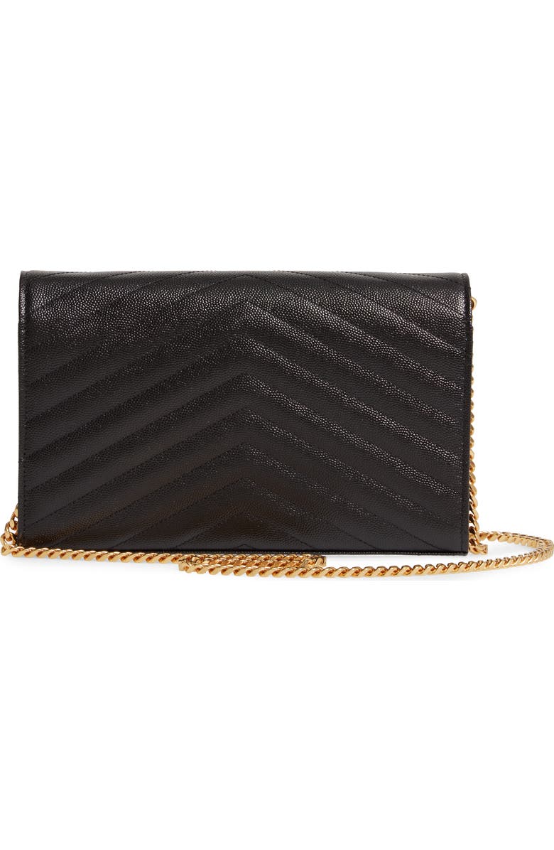 Saint Laurent Monogram Pebbled Leather Wallet on a Chain, Alternate, color, Noir