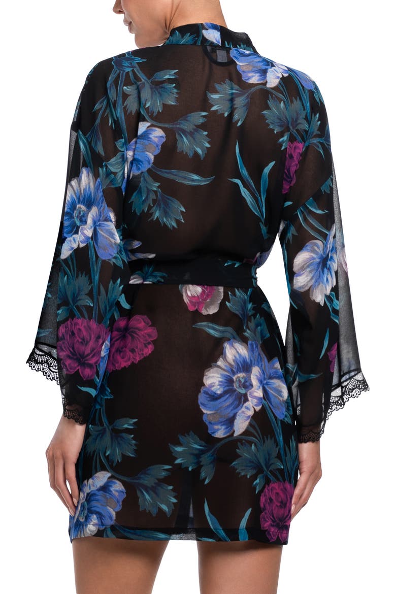 Bailee Floral Chiffon Wrap Robe, Alternate, color, BLACK