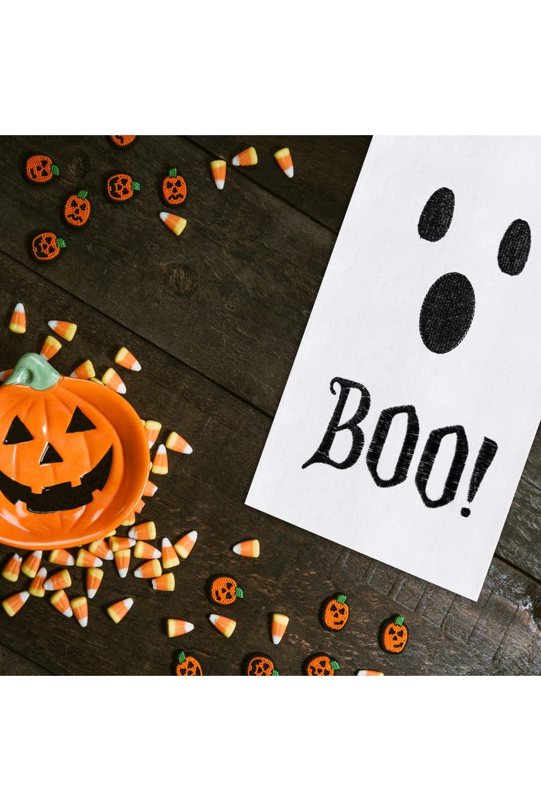 Boo Ghost Halloween Cotton Embroidered Flour Sack Kitchen Dishtowel, Alternate, color, White
