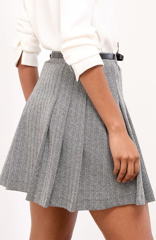 Lipsy Herringbone Pleated Miniskirt In Gray