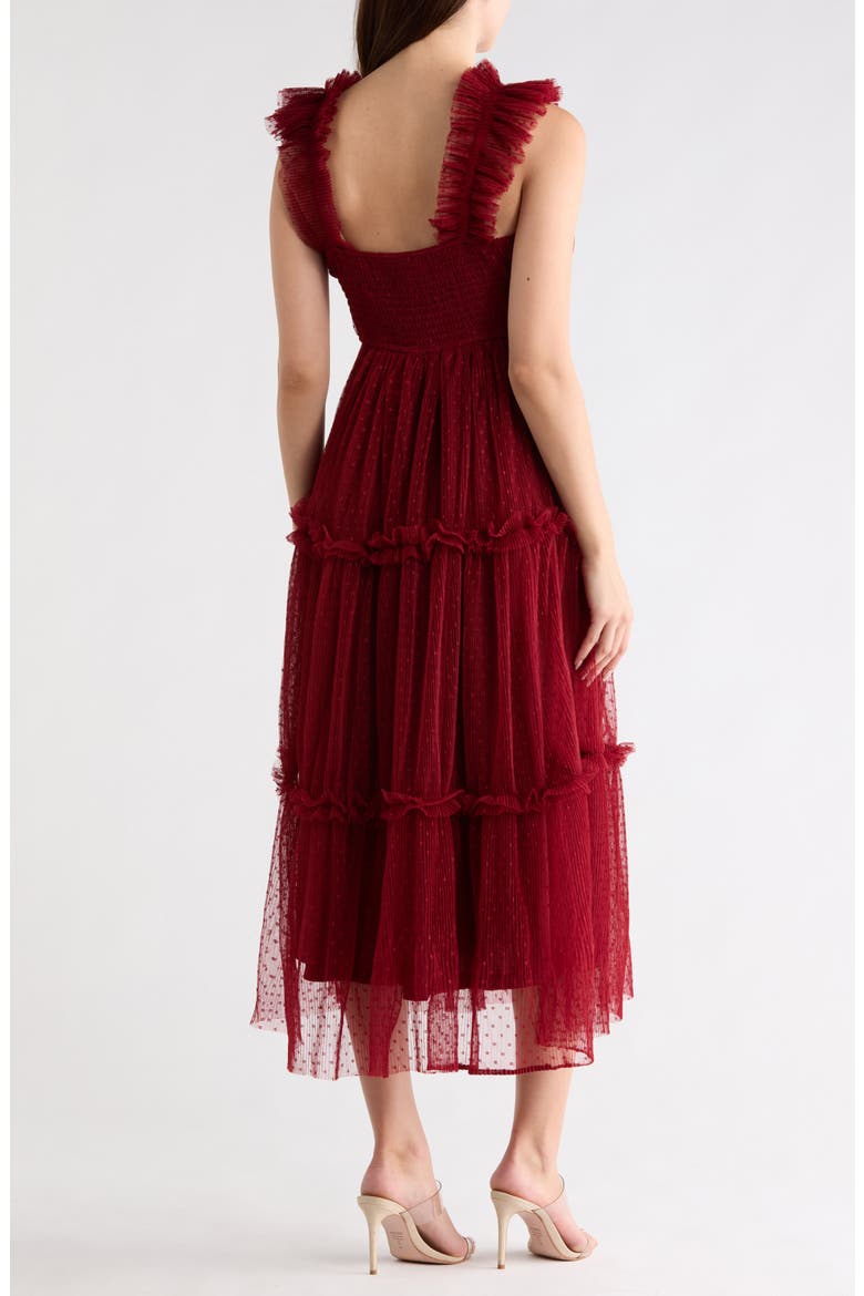 Mesh Tiered Midi Dress, Alternate, color, BURGUNDY