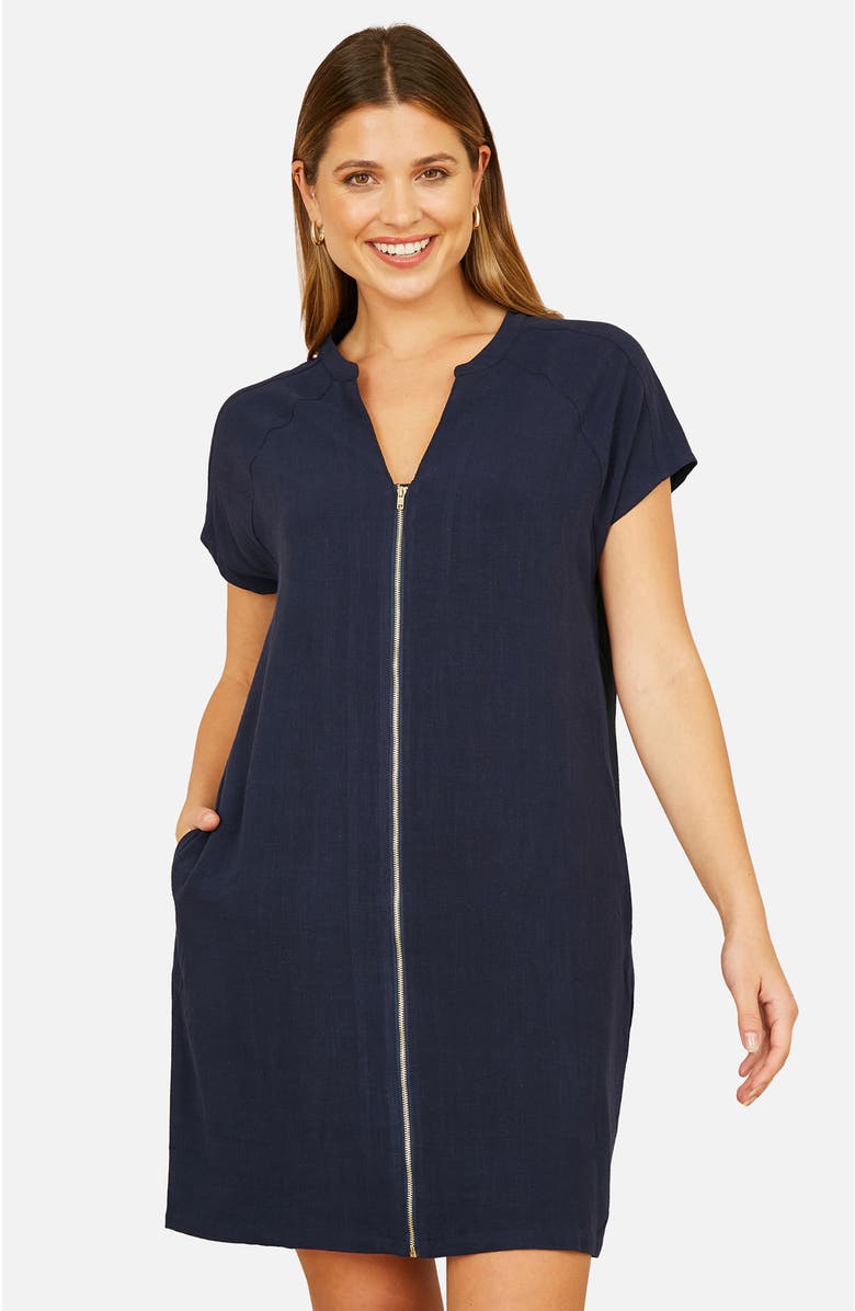 Yumi Viscose Zip Tunic Dress, Alternate, color, Navy
