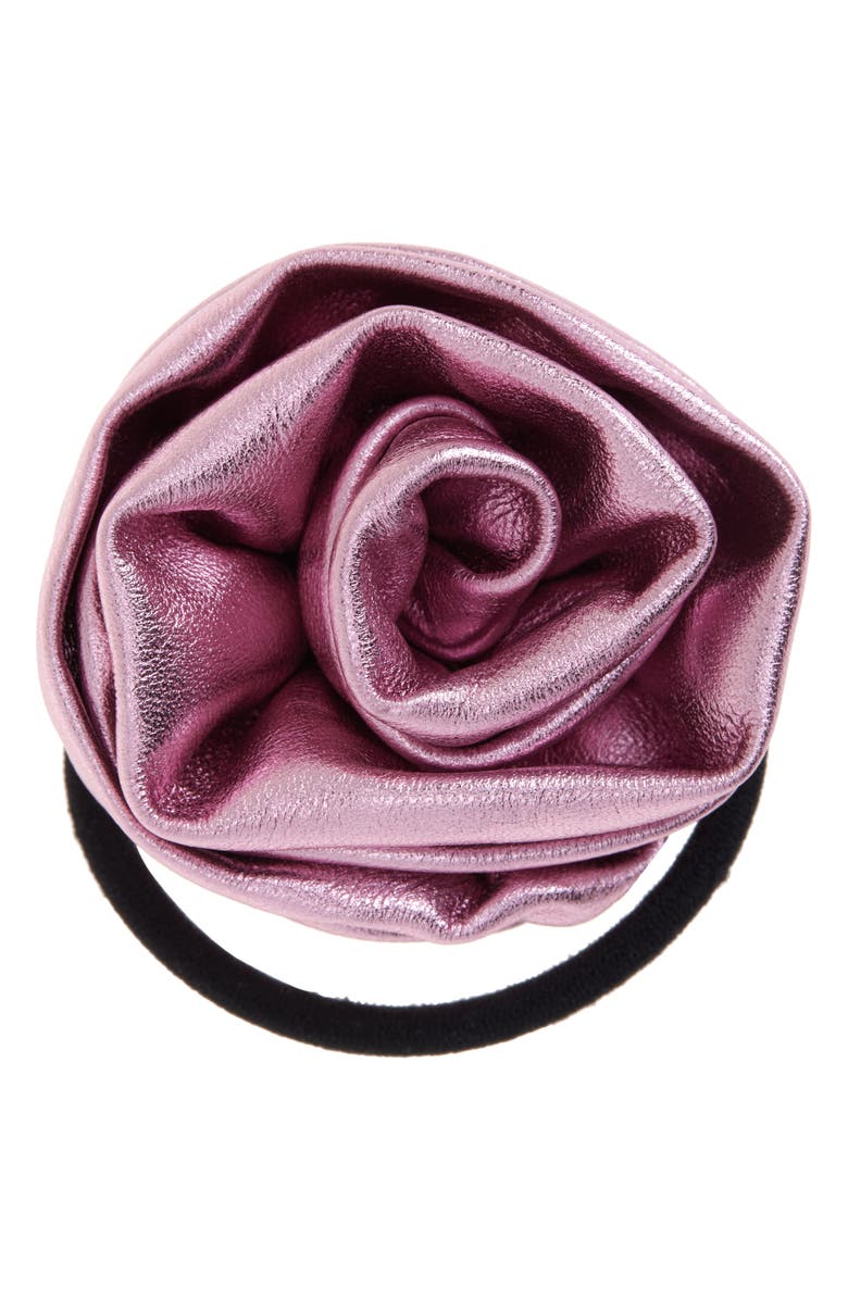 Sandy Liang Corsage Metallic Leather Ponytail Holder, Main, color, 