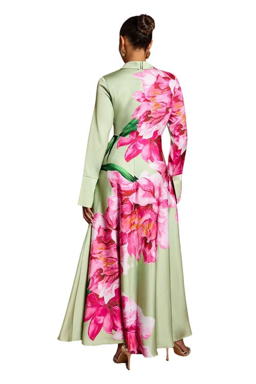Coast Petite Placement Print Wrap Front Gown In Green