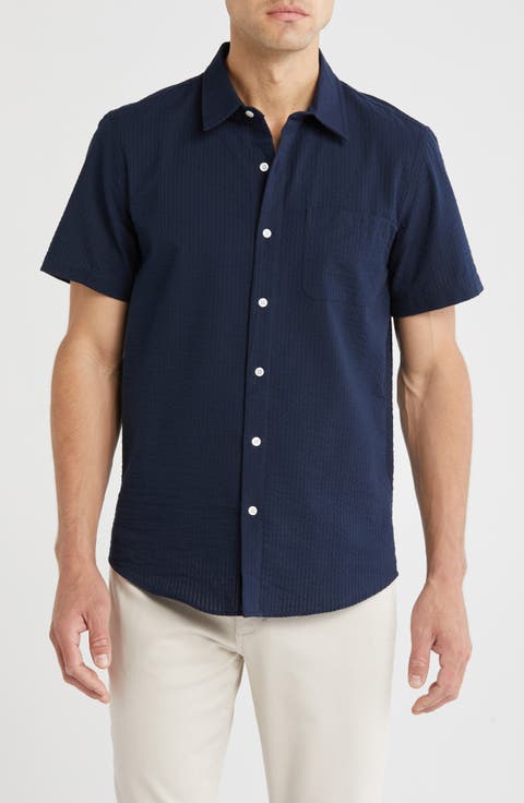 Cotton Seersucker Short Sleeve Button-Up Shirt