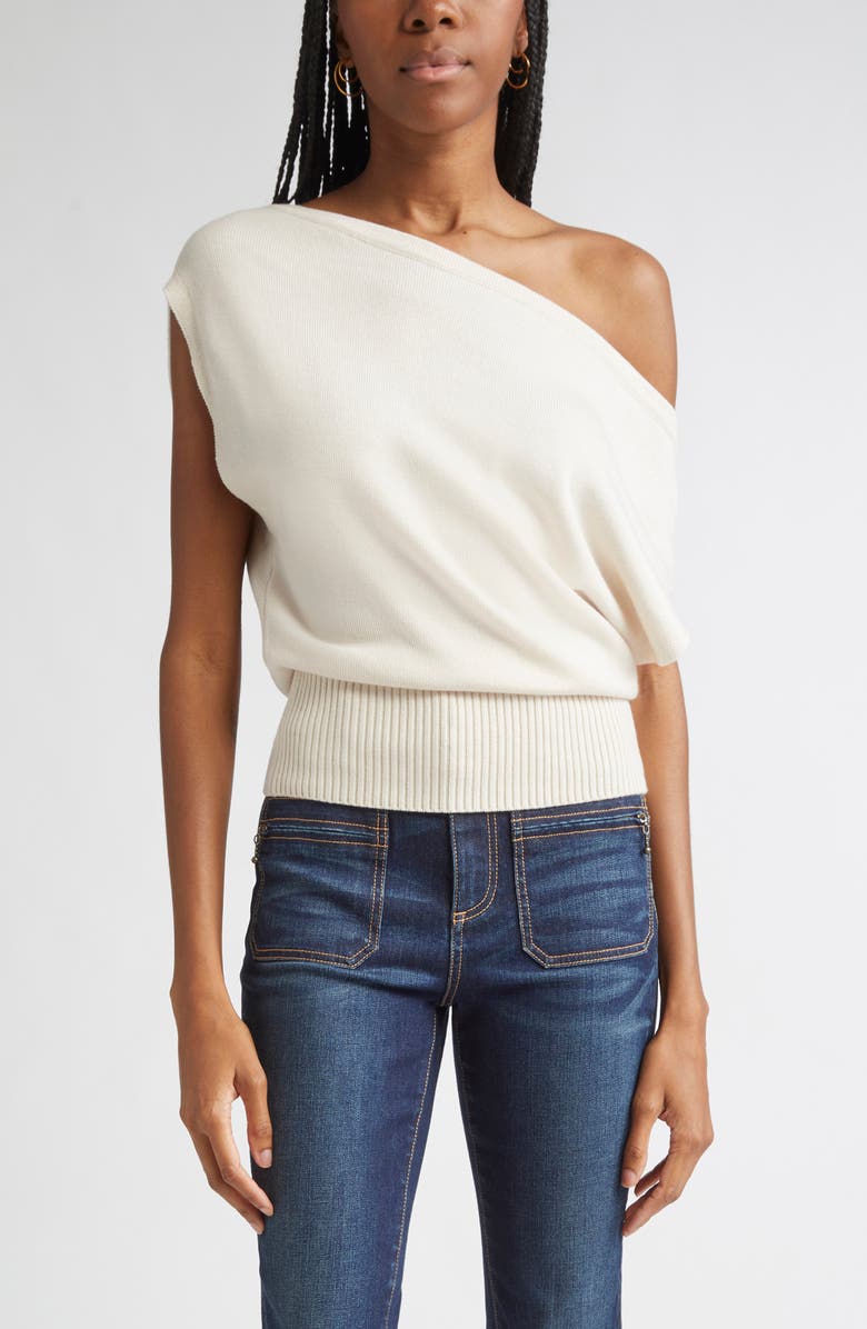 Ramy Brook Chet One-Shoulder Wool Sweater, Main, color, Bone