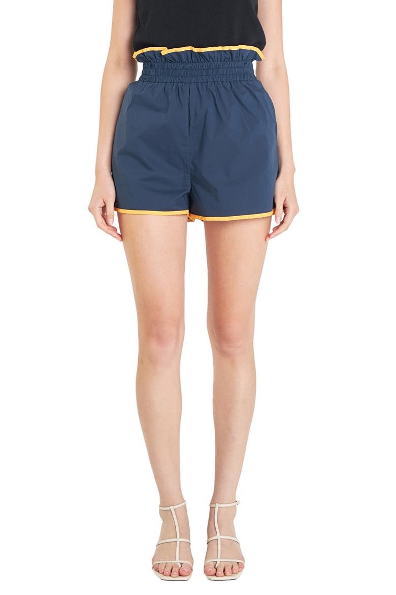 Contrast Paperbag Cotton Shorts, Main, color, NAVY