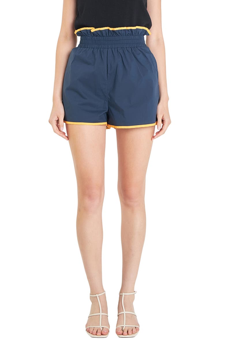 English Factory Contrast Paperbag Cotton Shorts, Main, color, Navy