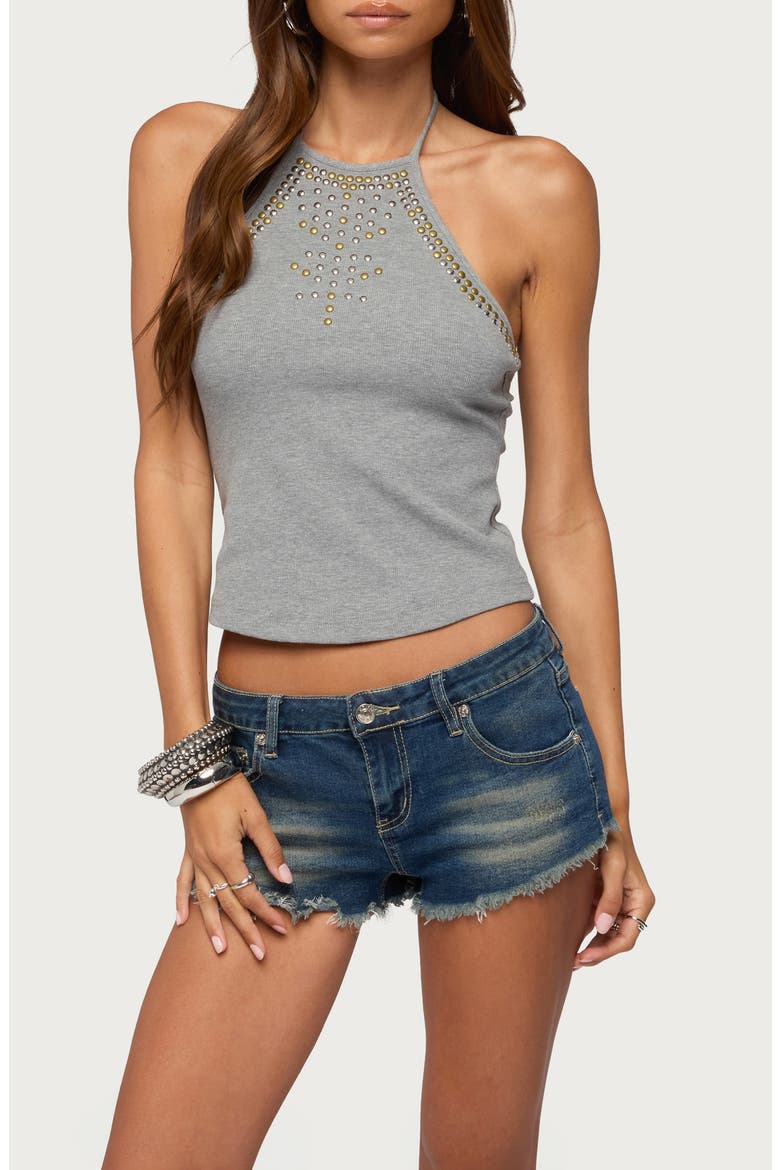 Milica Studded High Neck Halter Top, Main, color, GRAY-MELANGE