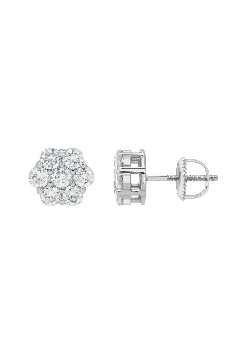 Meadow 1.25 Ct TW Lab Grown Diamond Cluster Studs 14K White Gold Earrings, Alternate, color, 14K White Gold