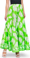 FLYING TOMATO Palm Print Tiered Cotton Maxi Skirt