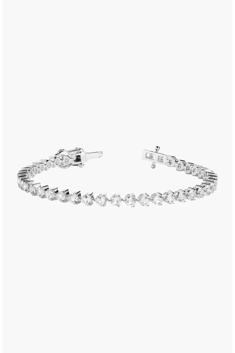 Lab Grown White Sapphire Three Prong Tennis Bracelet, Main, color, White Gold Vermeil