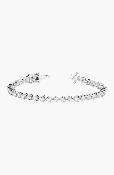 Lab Grown White Sapphire Three Prong Tennis Bracelet