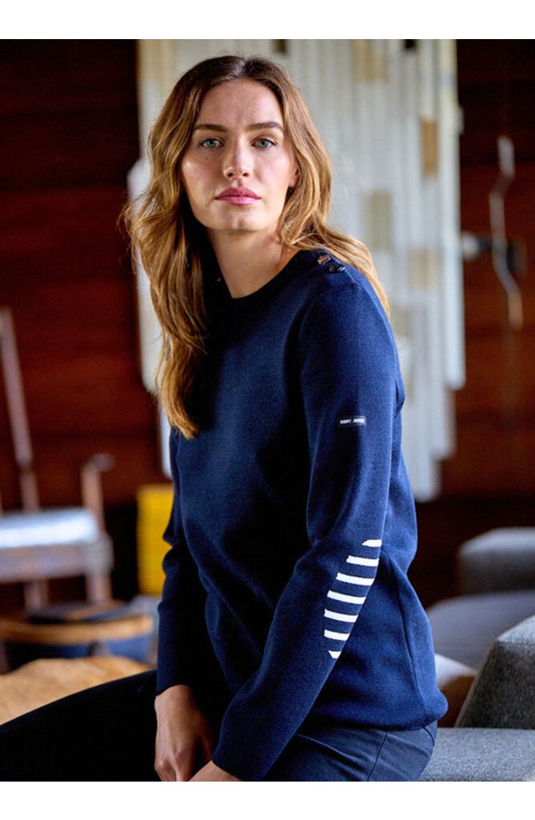 Saint James BREGANCON - Breton Sweater with Jacquard Elbow Patch, Main, color, Navy