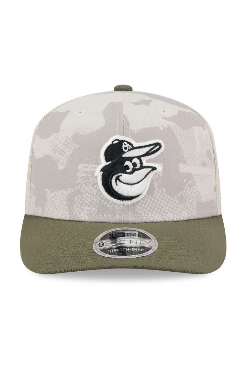 New Era Men's New Era Light Beige/Olive Baltimore Orioles 2025 Armed Forces Day 9SEVENTY Stretch-Snap Hat, Alternate, color, Light Beige