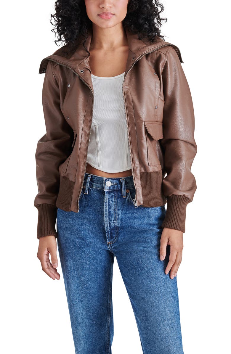 Steve Madden Caprice Faux Leather Bomber Jacket, Alternate, color, 
