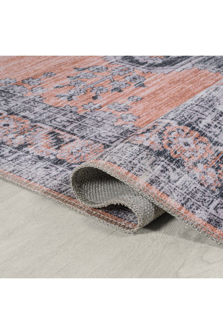 Wincer Chenille Cottage Medallion Machine-Washable Area Rug, Alternate, color, Orange/Gray