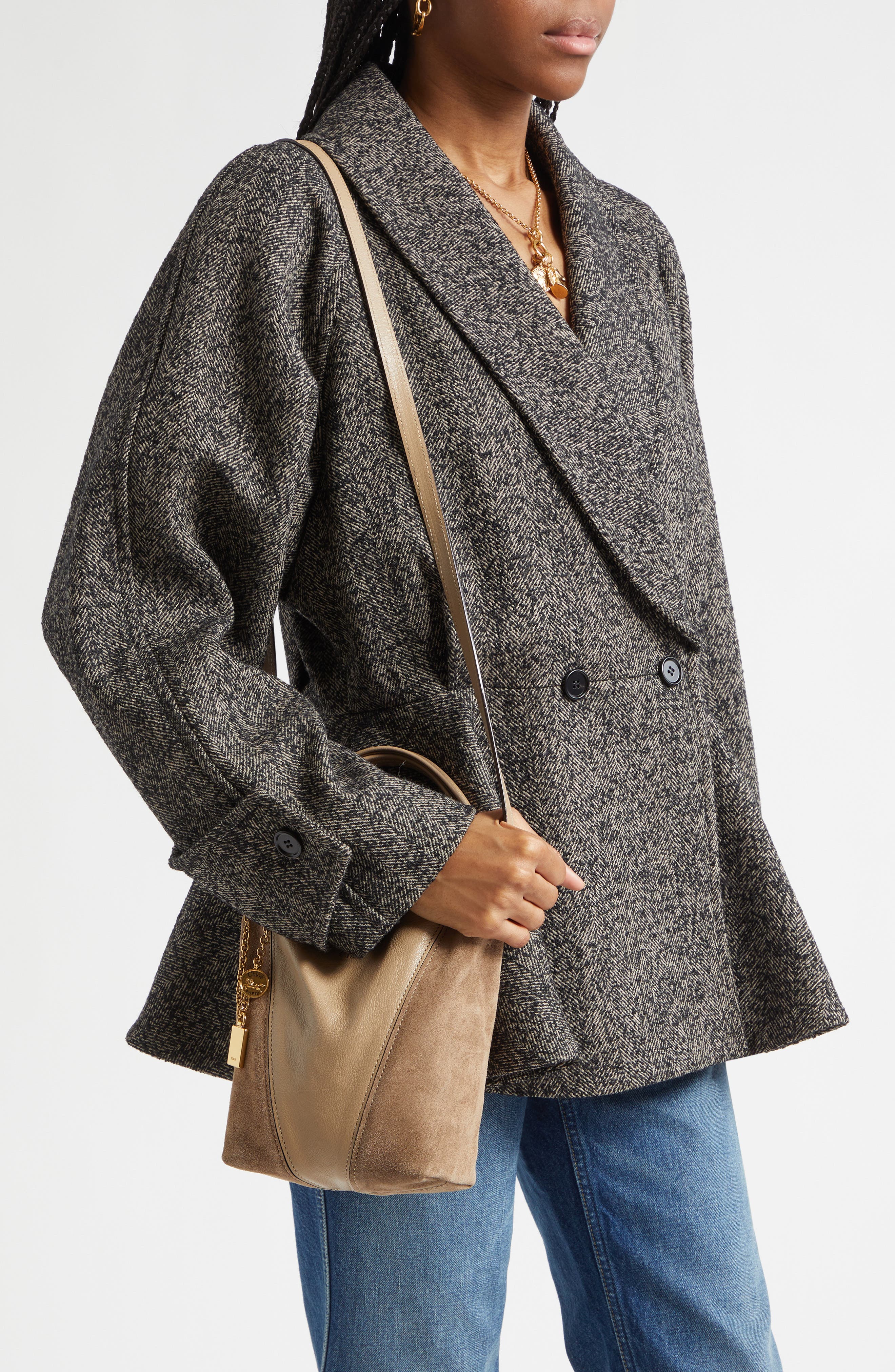 Chloé Small Chloé Spin Leather & Suede Tote, Alternate, color, Boyish Brown