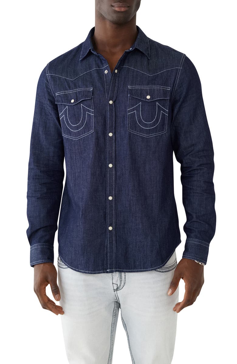 True Religion Dark Wash Western Shirt, Main, color, Indigo