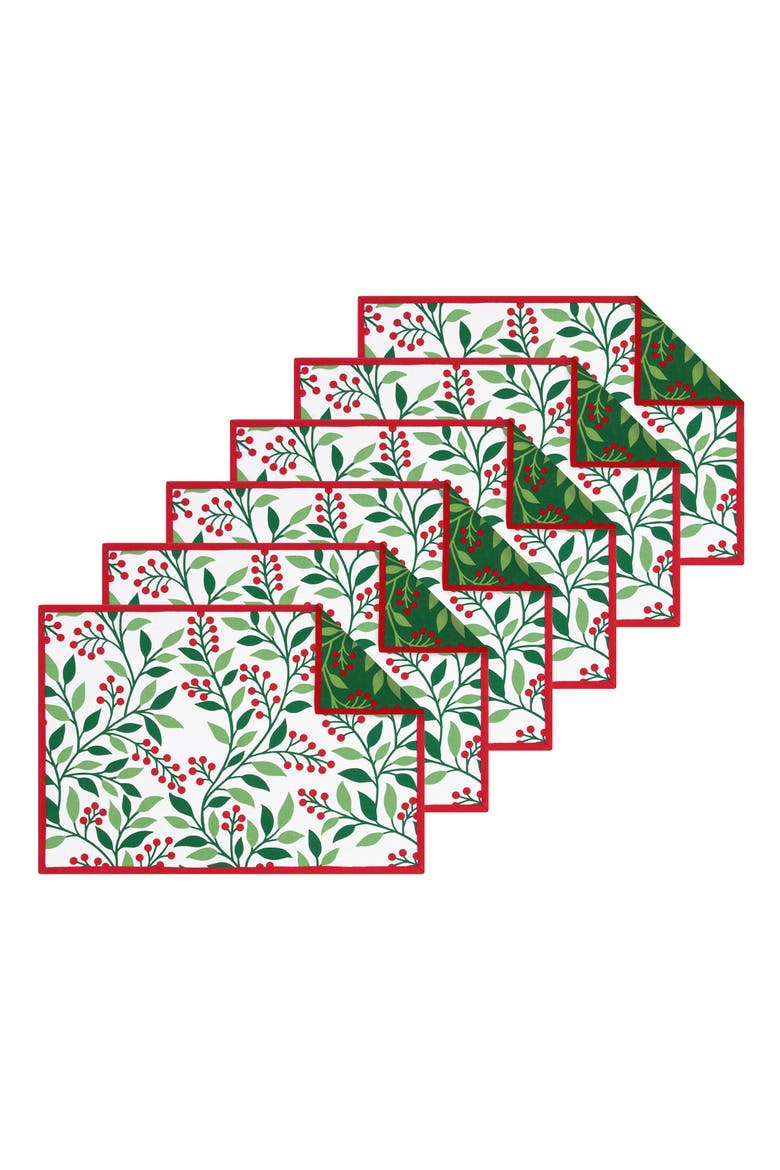 Berry Botanical Christmas Set of 6 Placemats 14" x 20", Main, color, Green
