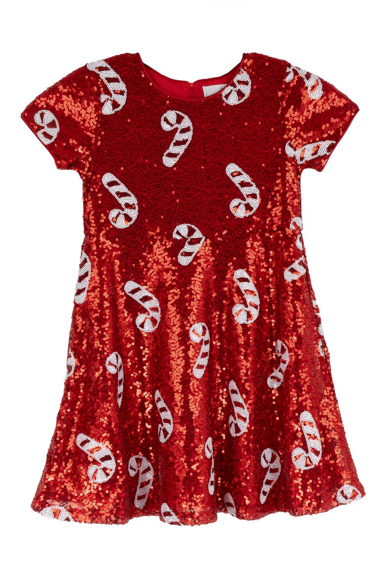 Kids' Candy Cane Sequin Dress, Main, color, RED