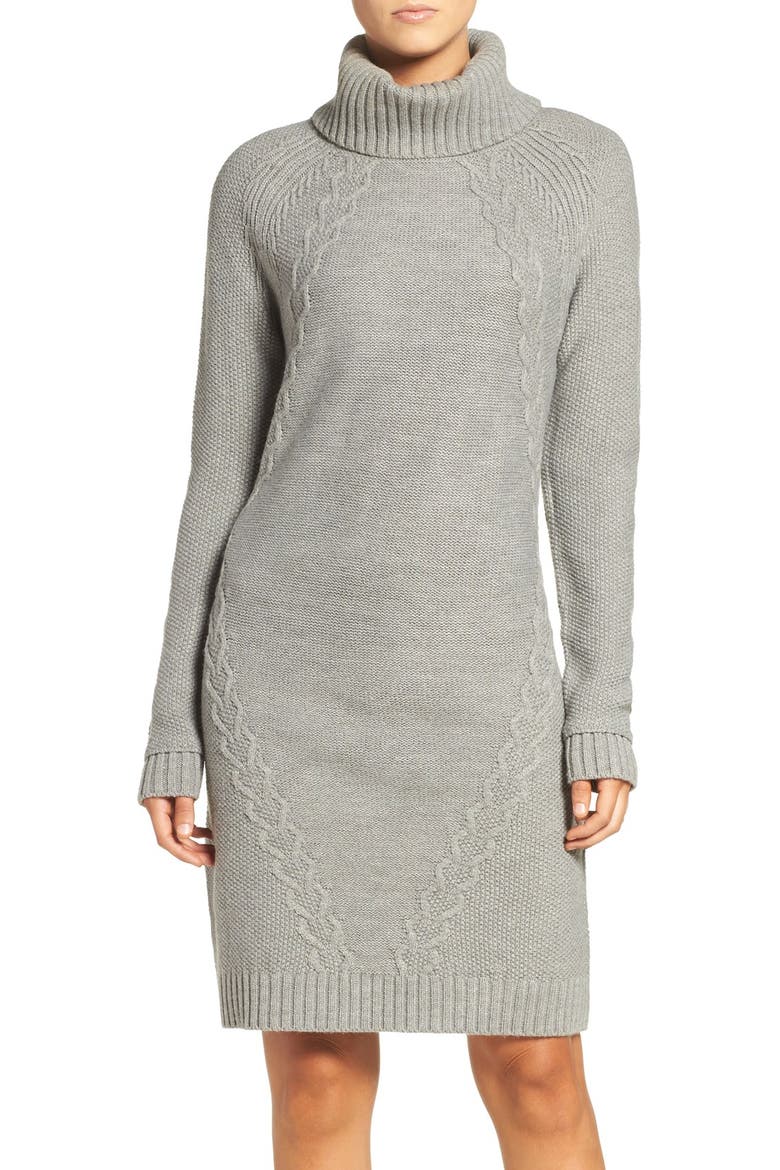 Cable Knit Sweater Dress, Main, color, HEATHER GREY