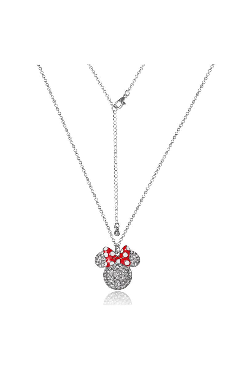 Disney Fashion Red Polka Dot Bow Crystals Pave Necklace, Alternate, color, Silver