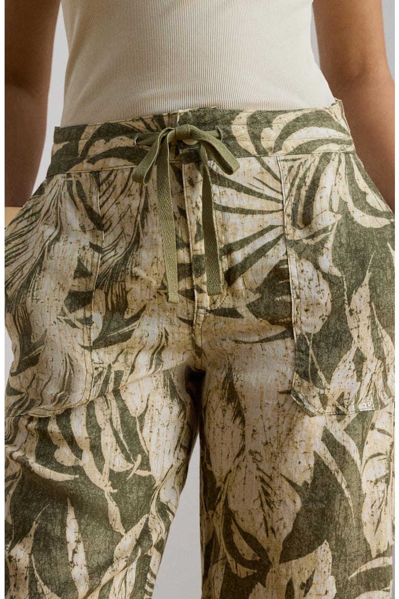 Palm Print Linen Wide Leg Pants, Alternate, color, FARM OLIVE GREEN